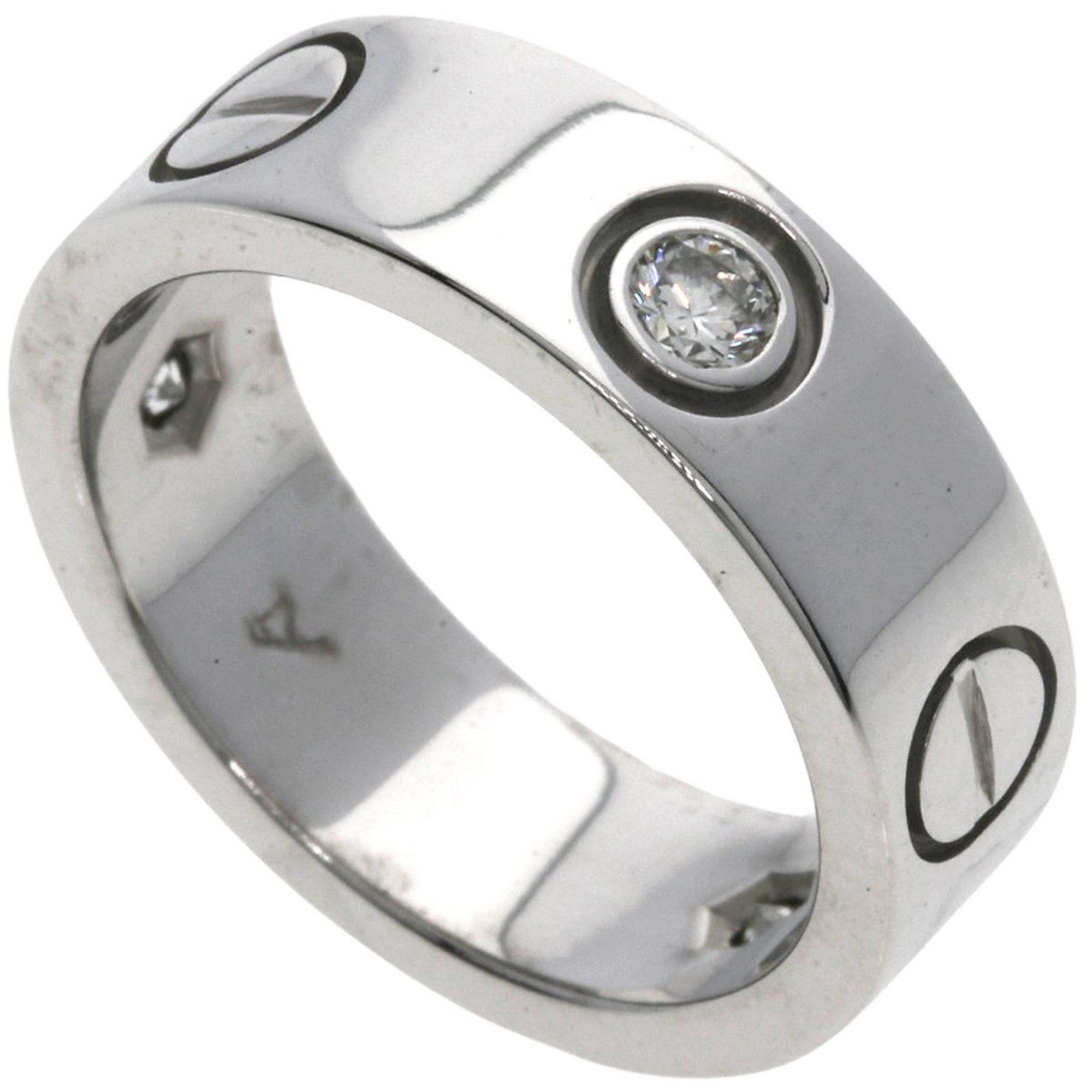 Cartier Love Ring Half Diamond #47 18K White Gold Women's
