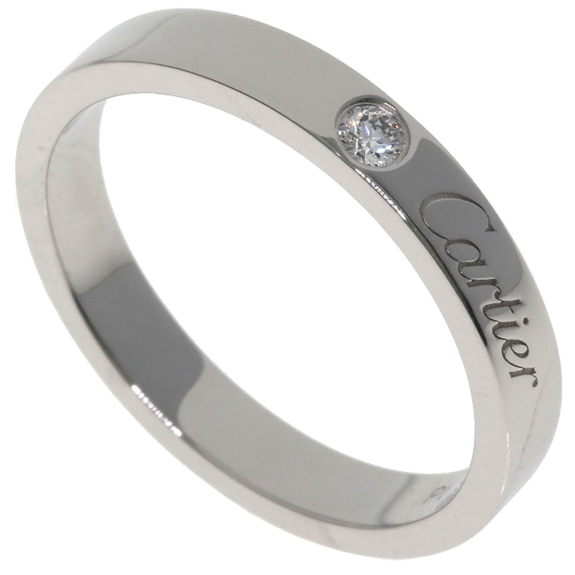Cartier Engraved 1P Diamond #53 Ring in Platinum PT950 for Women