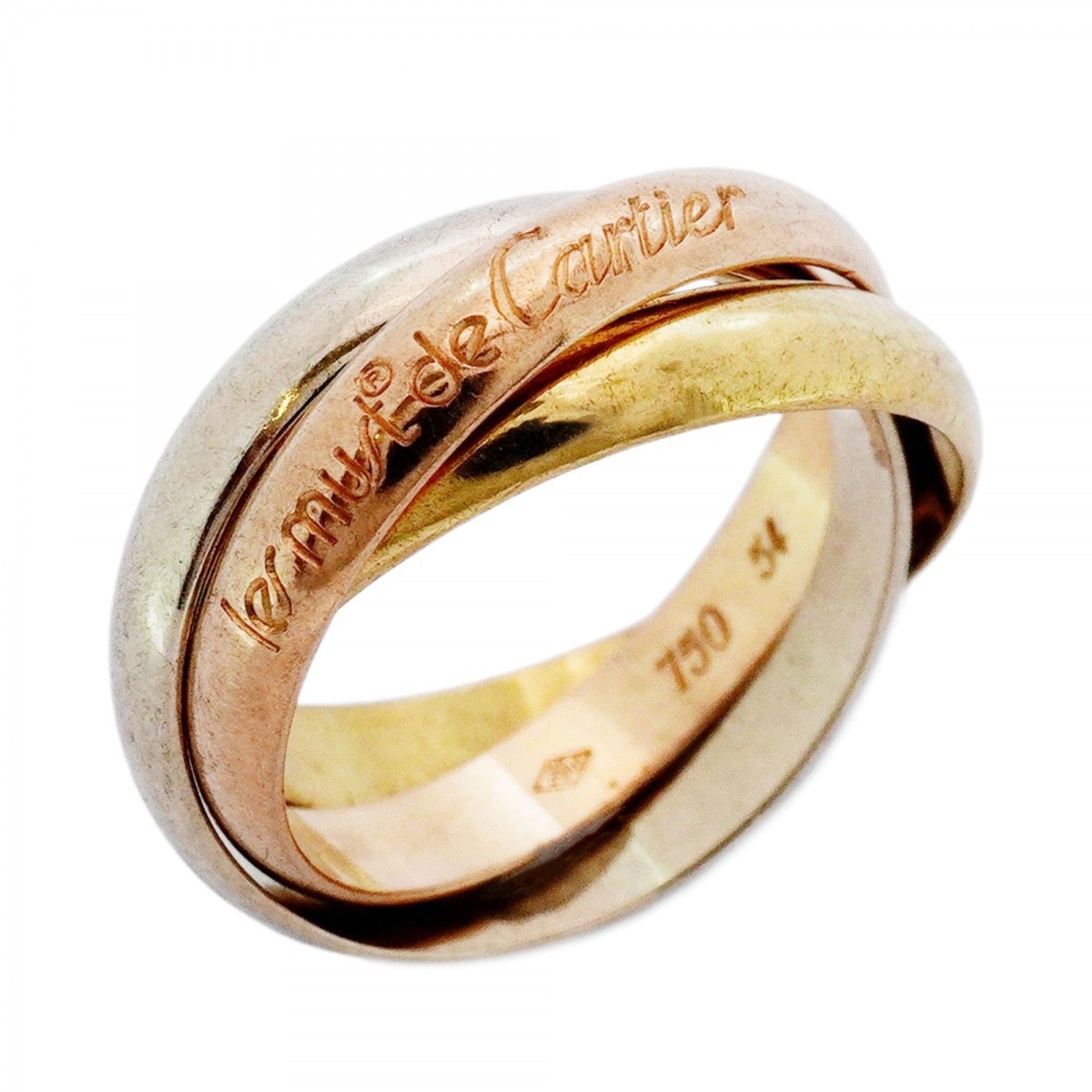 Cartier Trinity Ring, Classic Model, 18K Yellow Gold, White Pink #54, Women's