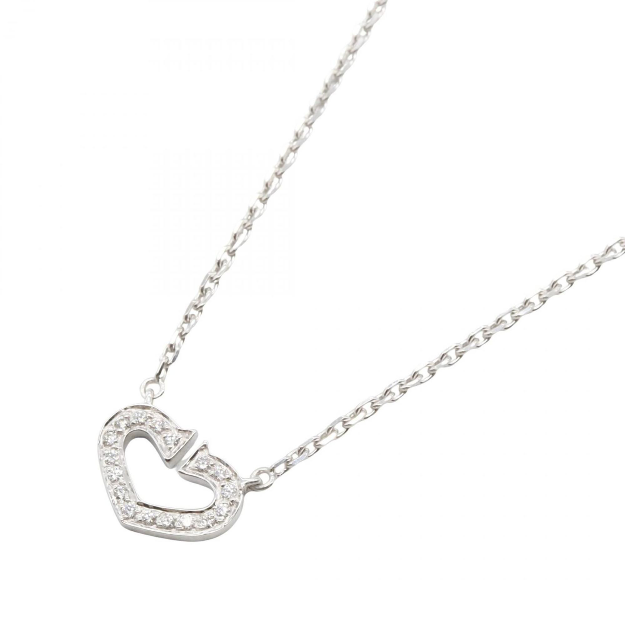 Cartier C Heart Diamond Necklace in 18K White Gold with Diamonds, Silver and Clear Colors, B7008300