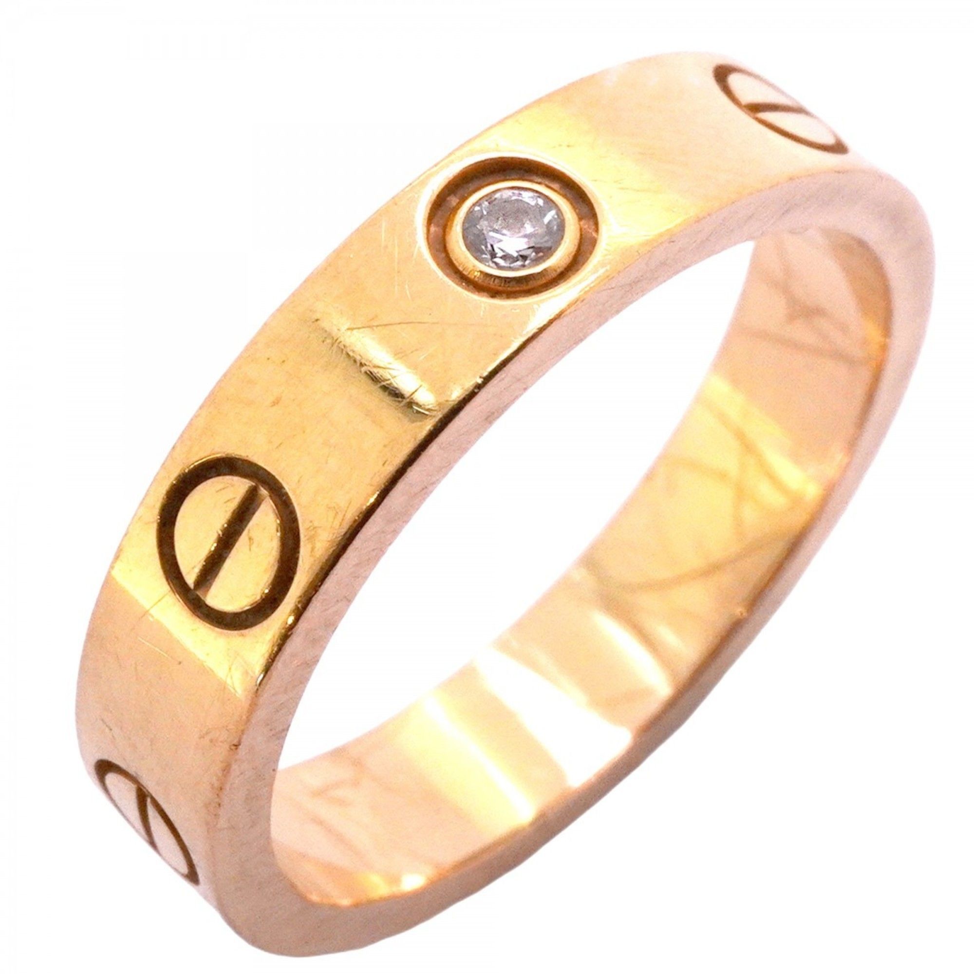 Cartier Mini Love 1PD Ring, 18KPG Pink Gold with Diamonds, #50, Women's