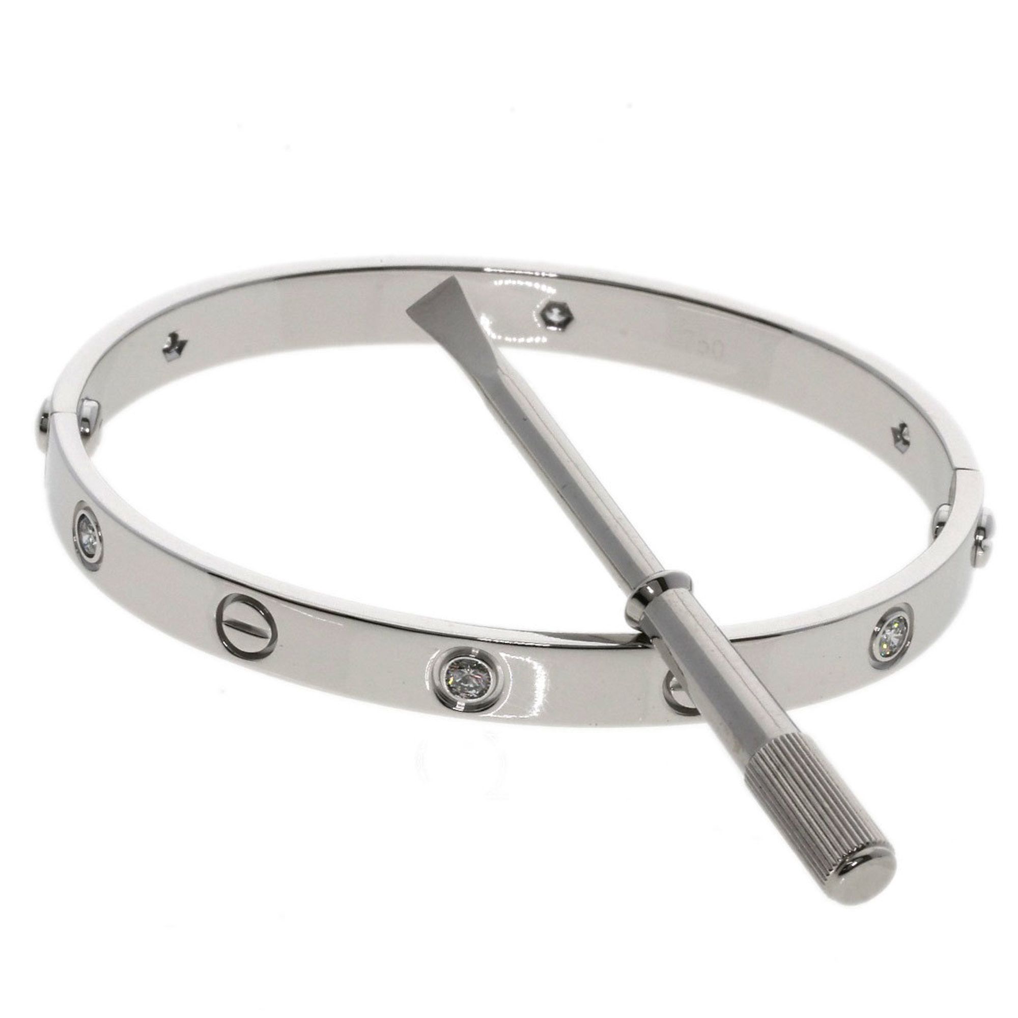 Cartier Love Bracelet Half Diamond with Screwdriver #17 18K White Gold Women's CARTIER