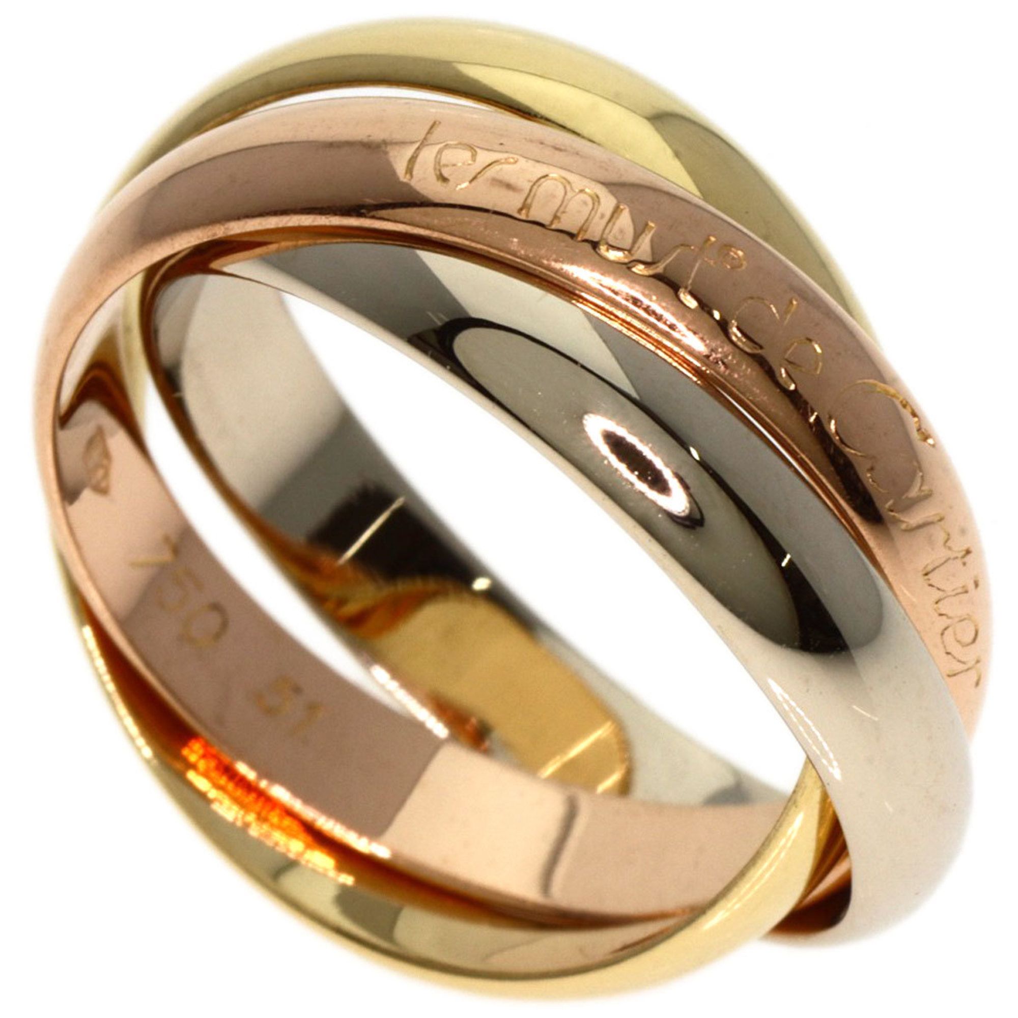 Cartier Trinity MM #51 Ring, 18K Yellow Gold, K18PG, K18WG, Women's