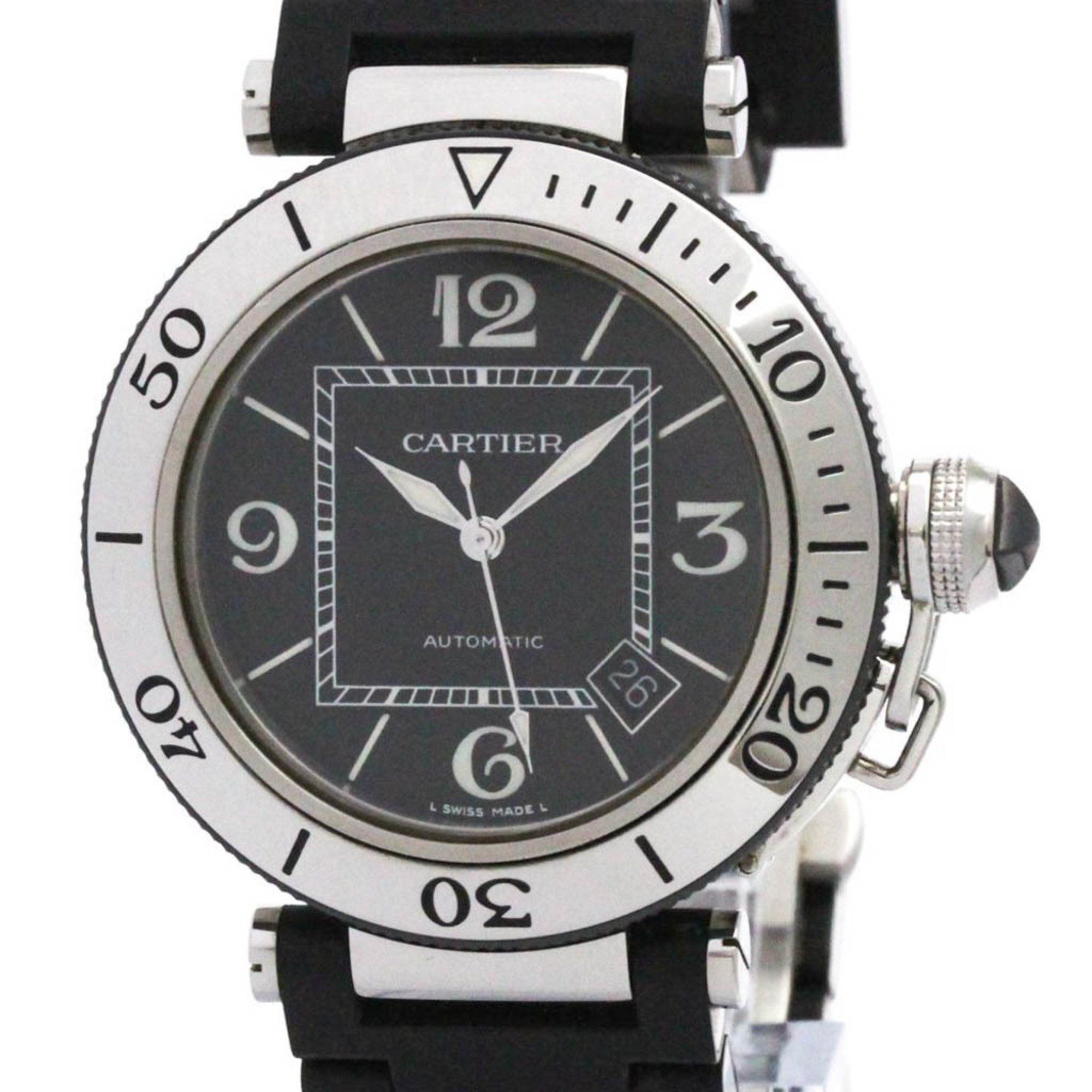 CARTIER Pasha Seatimer Steel Automatic Mens Watch W31077U2 Polished