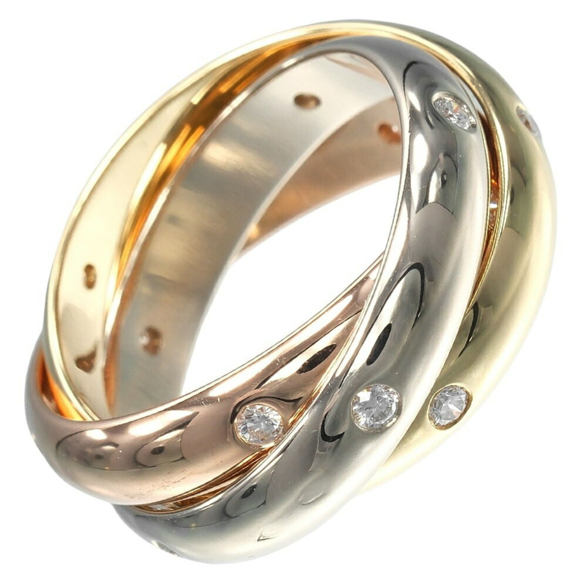 Cartier Trinity Ring, size 7, 3.5mm band, 18K gold, yellow pink white 15 diamonds, approximately 9.3