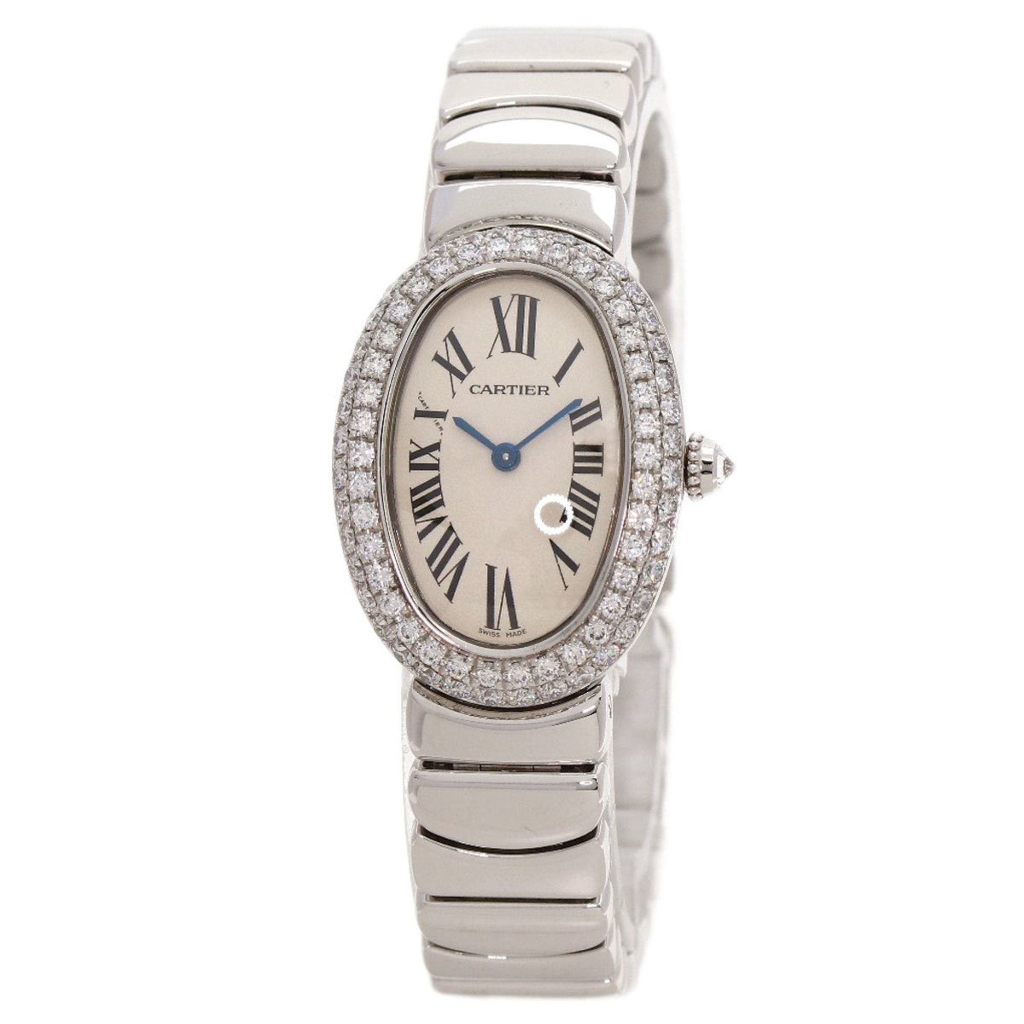 Cartier WB5097W2 Baignoire Diamond Bezel Watch, 18K White Gold/18KWG/Diamond, Women's