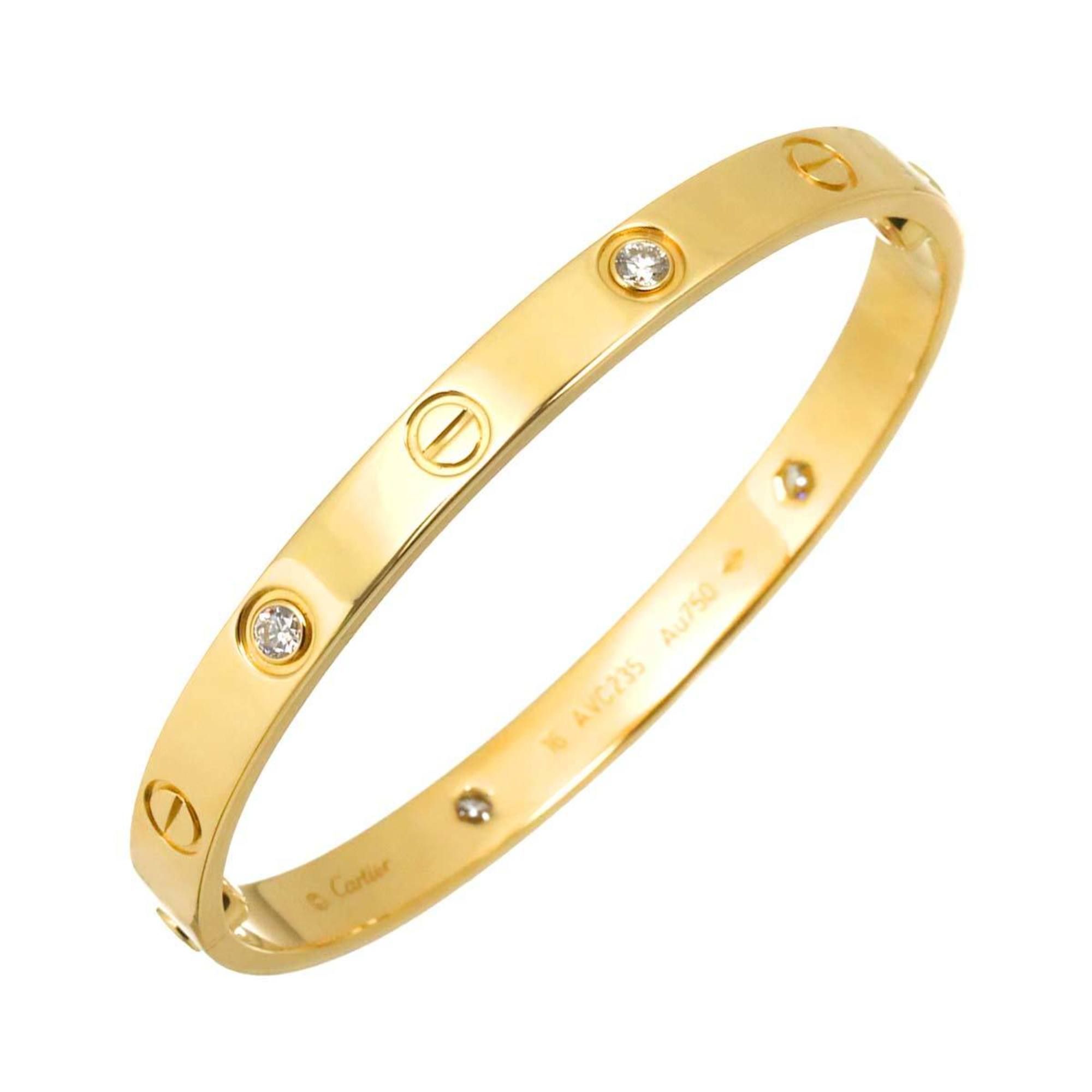 Cartier Love Bracelet, 4 Half Diamonds, #16, 18K Yellow Gold 750 Bracelet/Bangle
