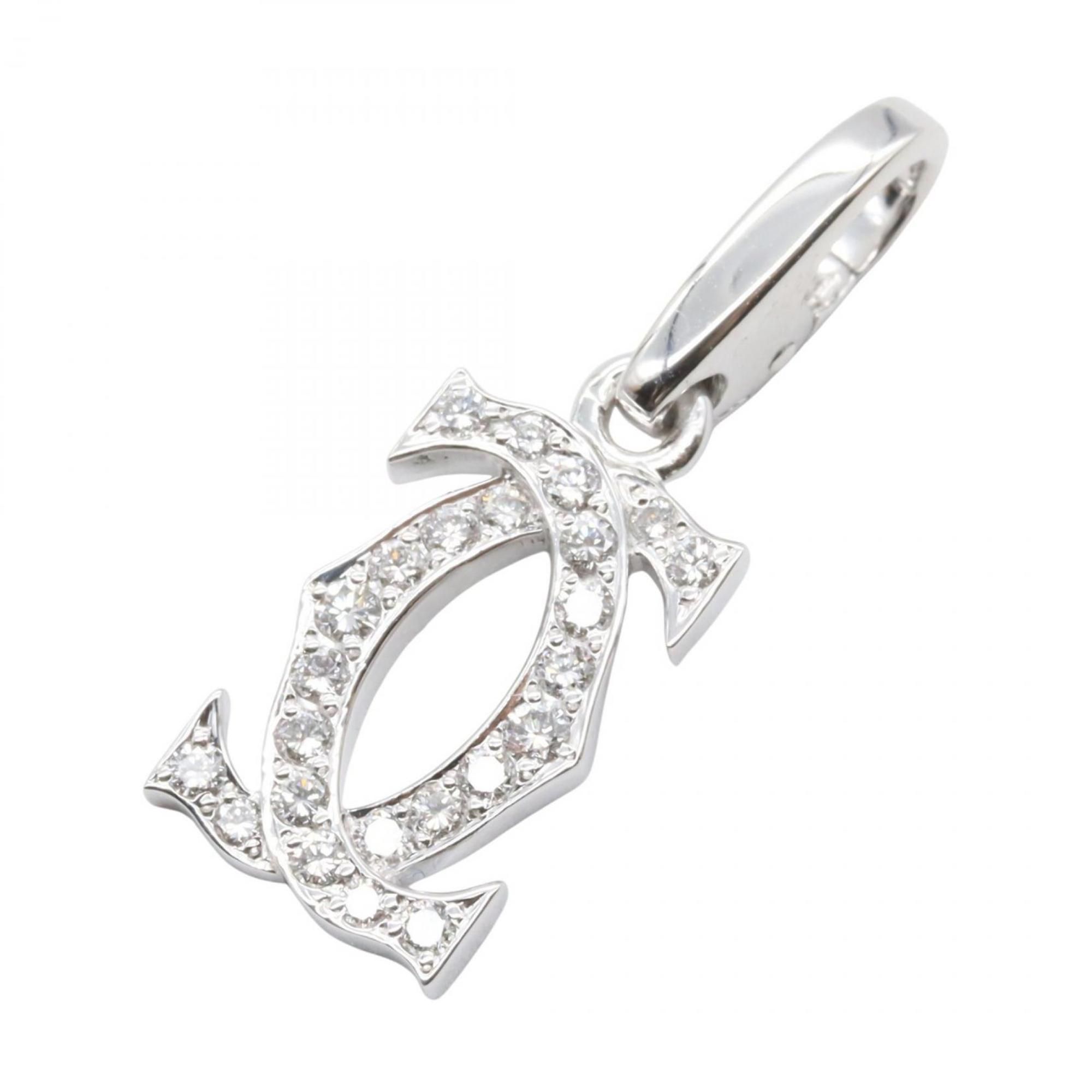 Cartier 2C Charm Diamond Pendant Top, 18K White Gold (18KWG) with Diamonds, for Men and Women, in Si