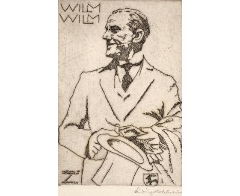 Ludwig Hohlwein, Exlibris Wilhelm WieningerPortrait des Tanzmusikkomponisten Wilhelm Wieninger, genannt "Wilm Wilm" mit Anzug