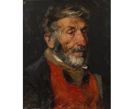 Bildnis eines älteren HerrenPortrait eines älteren Mannes mit grauem Bart und leicht nach unten gerichtetem Blick, vor dunkle