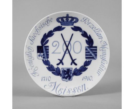 Meissen Jubiläumsteller 1710-1910zur 200-Jahrfeier der Königlich Sächsischen Porzellan-Manufaktur, unterglasurblaue Jubiläums