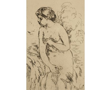 Pierre-Auguste Renoir, "Baigneuse"nackte junge Frau beim Baden im See, siehe Delteil 23, Radierung, Entstehung der Platte um 