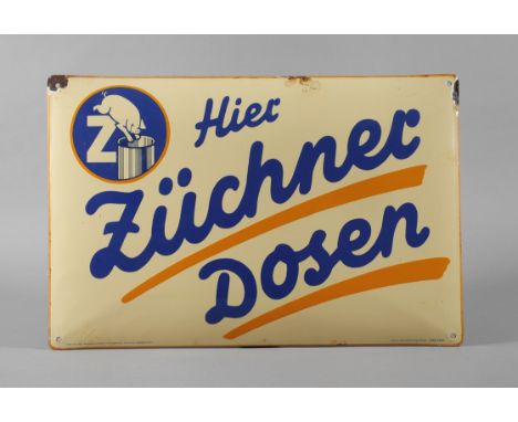 Emailleschild Züchnerum 1920, Herstellervermerk Boos &amp;amp; Hahn, Ortenberg-Baden, Pyro-Email, stark gebauchtes langrechte