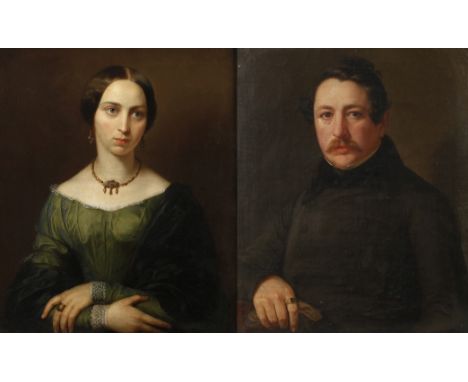 Andreas Mayr, attr., Paar Biedermeier-PortraitsBrustbildnis eines Herrn in mittleren Jahren im Gehrock vor dunklem Grund, daz
