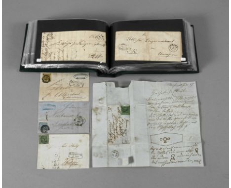 Konvolut alte Belege Badenca. 100 Stück, davon ca. 50 von 1853 bis 1868, mit 3-, 6- und 9-Kreuzer-Marken in verschiedenen Far