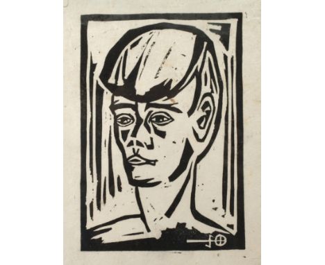 Expressiver JungenkopfPortrait eines in die Ferne blickenden Jungen, Holzschnitt auf kräftigem Japanpapier, um 1910-20, recht