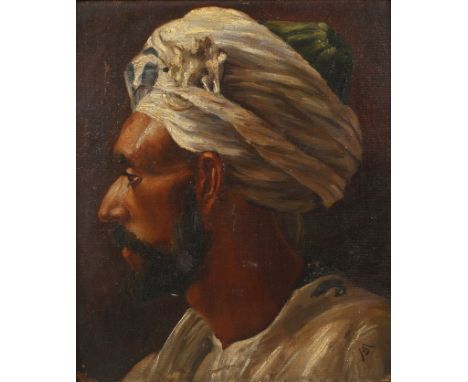 Portrait eines OrientalenProfil eines jungen orientalischen Mannes mit Turban, Öl auf Leinwand, Ende 19. Jh., rechts unten mo