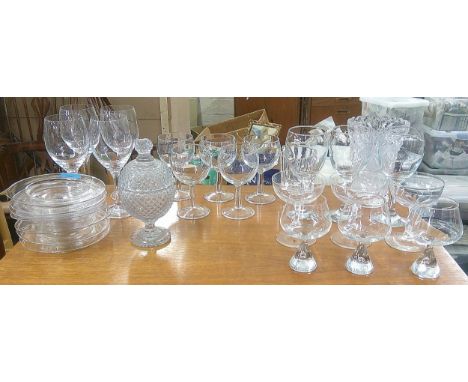 Crystal and glassware to include a set of four Dartington crystal wine glasses and Nachtmann crystal tumbler, decanters, side