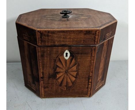A Georgian Mahogany tea caddy of octagonal form and having marquetry inlaidLocation: 