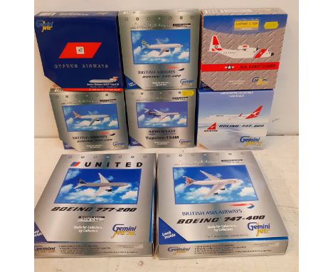 Gemini Jets II and Ma diecast models of commercial aircraft, 1:400 scale to include Boeing 737's, 747 and 777, 8 in total, go