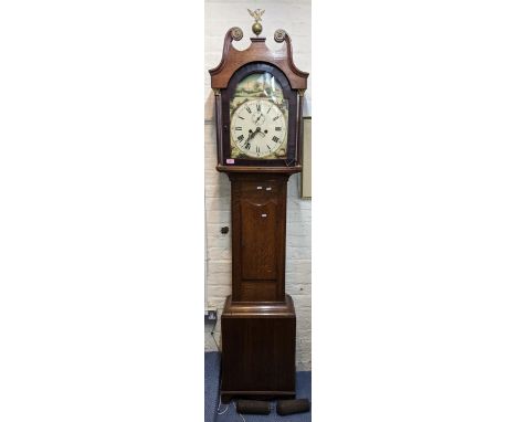 A George III oak longcase clock having a painted dial and 8-day movement striking on a bell 216cm h x 45cm w Location: 