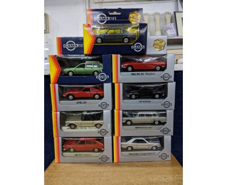 Nine Gama models to include Mercedes 600, Mercedes Coupe 300 CE, Mercedes 230 SL VW 411, VW kafer VW Passat, BMW 528, NSU RO 