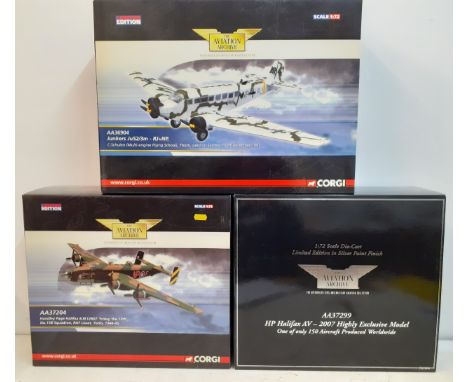 Corgi-Aviation Archive, 3 boxed diecast models, 1:72 scale, to include model AA36904 Junkers Ju 52/3M, model AA37304 Handley 