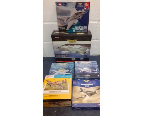 Six boxed Corgi die-cast models to include an RAF Eurofighter Typhoon T.3, 1:72 scale, an Aviation Archive BAC TSR-2 model AA