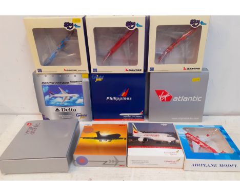 A quantity of 10 mixed diecast model aircraft, 1:400 scale to include Qantas Sky 400 '747' models, Gemini Jets Ethiopian Airl