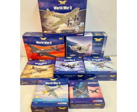 Corgi-Aviation Archive, 8 WW2 diecast model aircraft, 1:72 scale to include Europe &amp; Africa AA numbers 33703, 33702, 3250