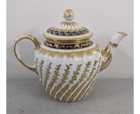 An 18th century Royal Worcester batchelor's teapot having  gilt painted decoration, crescent mark to the baseLocation: 