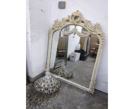 A modern cream framed mirror with swag ornament 108x87cms and a metal light fittingLocation: 