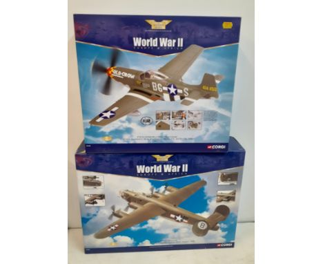 Corgi-Aviation Archive, 2 model diecast aircraft, comprising model numbers AA34402 WW2 Europe &amp; Africa, 1:32 scale P-51 D