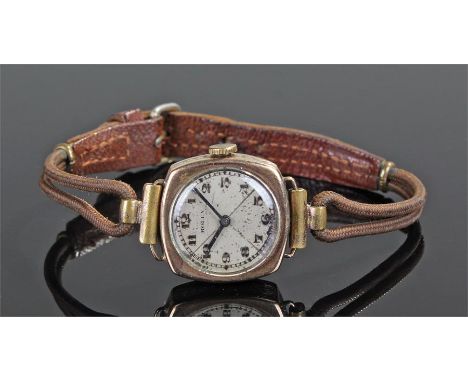 Rolex ladies 9 carat gold wristwatch, the two tone silvered signed dial with Arabic hours, manual wound, case 20mm diameter 