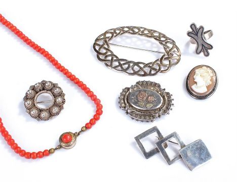 Silver jewellery, to include brooches or various designs, a ring and a necklace, (qty)