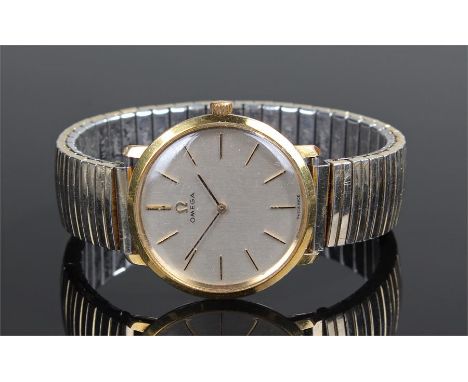 Omega gold plated gentleman's wristwatch, the signed silvered dial with baton hours, manual wound, case 32mm diameter 