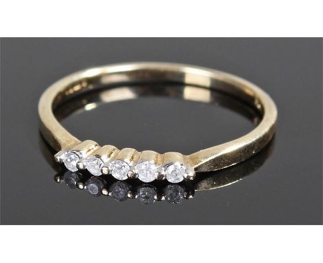 9 carat gold diamond set ring, with a row of round cut diamonds, ring size Q
