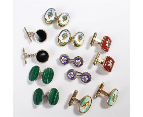 Collection of cufflinks, to include six silver mounted pairs, consisting of hot air balloons, a fishing fly, an onyx pair, a 