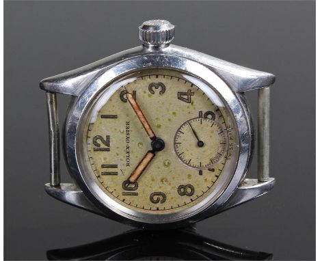 Rolex Oyster stainless steel wristwatch, the champagne signed dial with Arabic hours, subsidiary seconds dial, case back numb