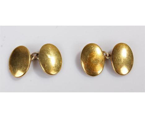 Pair of 18 carat gold cufflinks, with oval discs, 12.5 grams