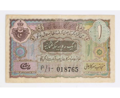 Notes, India - Hyderabad Government, 1 Rupee, ND 1946-47, serial number P/1 018765, signed L. Jung, NEF with light stains, ve