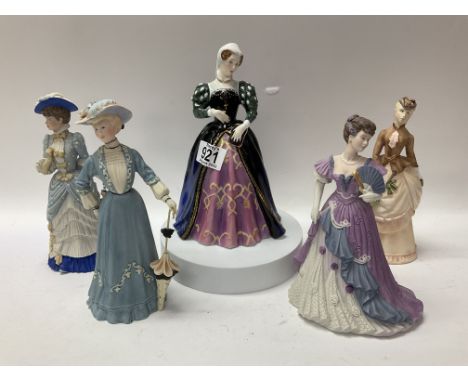 Porcelain lady figurines, to include 3 Wedgewood figures, 1 Royal Worcester Figure, 1 Royal Doulton figurine.