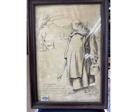A 1920s ink sketch of a Friar titled A Lentern Lament, signed lower right Nicholas Corrall. 56 x 39cm