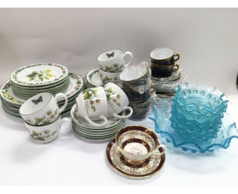 A set of Royal Worcester dinner and tea ware in 'Herbs' pattern together with other decorative ceramics and pressed glass dis