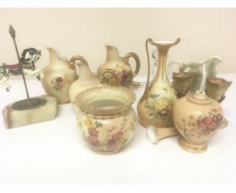 A collection of Royal Worcester porcelain and other oddments including three Royal Worcester jugs a small jardiniere and othe