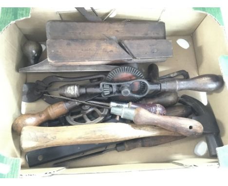 A Collection of Wood working Tools including a Disston saw.