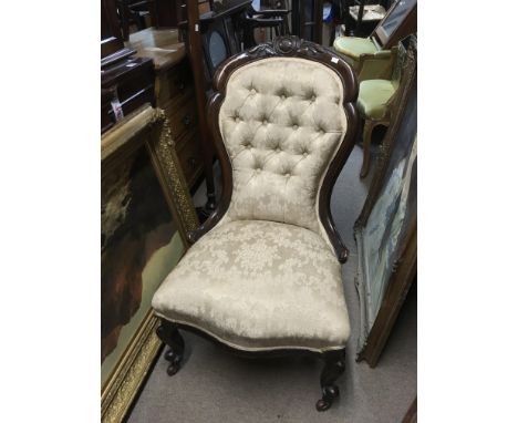 NO RESERVE - A Victorian ladies chair with button back upholstery.