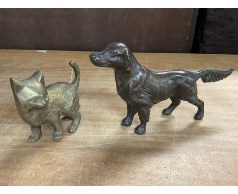Bronze figure of a retriever dog brass cat