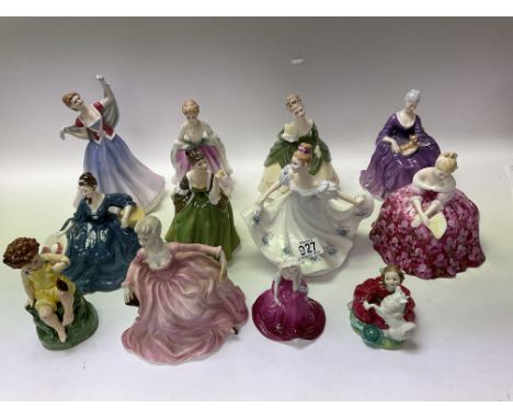 12 Porcelain lady and child figures to include Roya Worcester Fridays Child, Coalport figure in Love, Polly, Royal Doulton - 