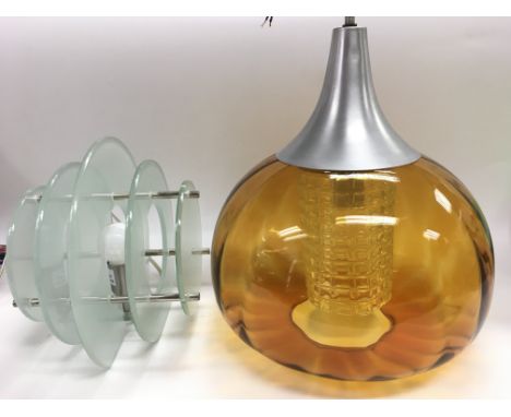 An amber glass ceiling light and a modern table lamp (2).